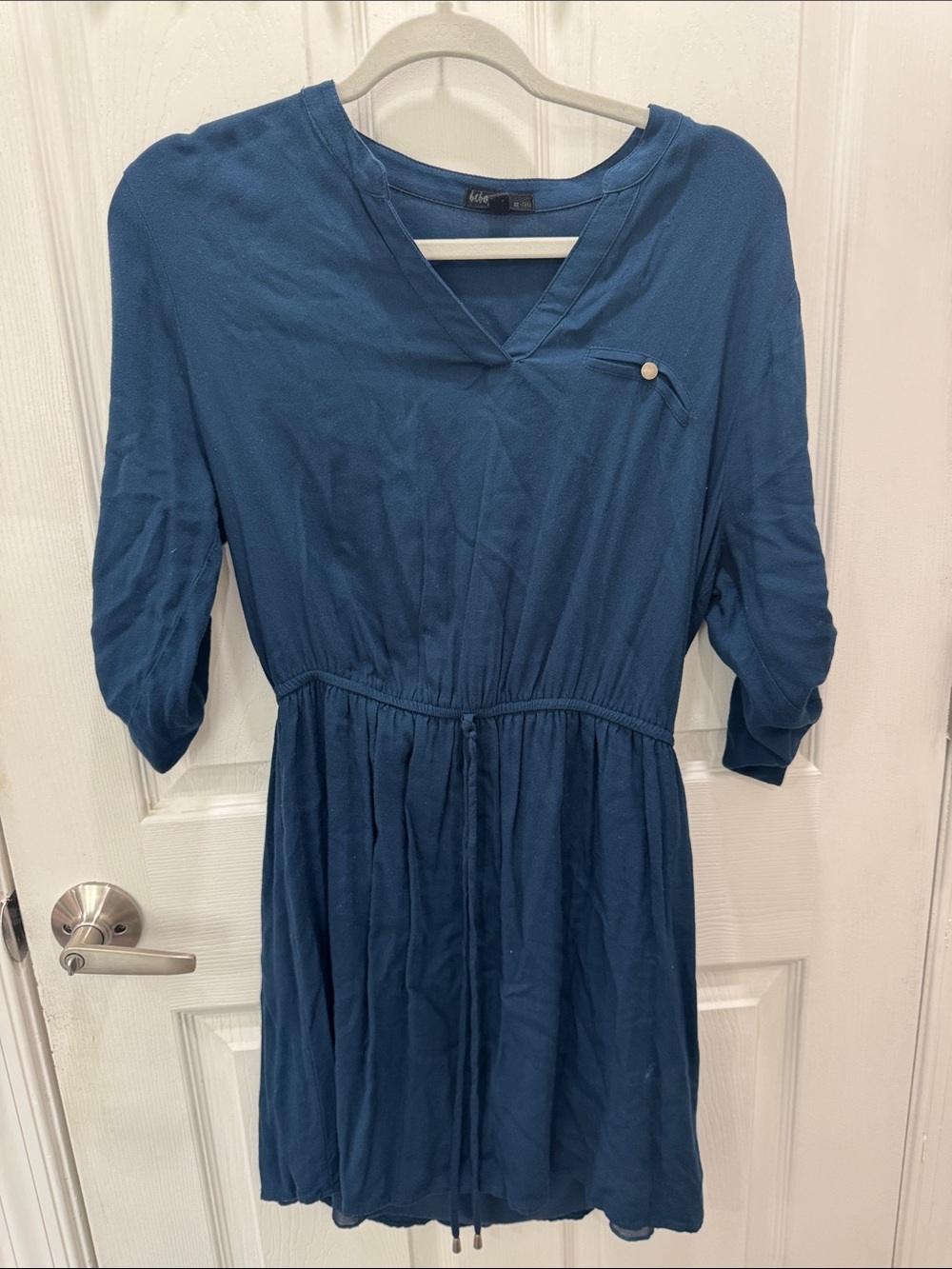 BeBop Blue V-Neck Drawstring Waist Mini Dress